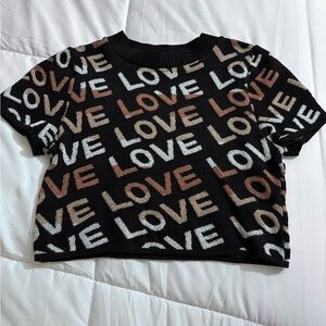 Black Love Print Sweater crop top
